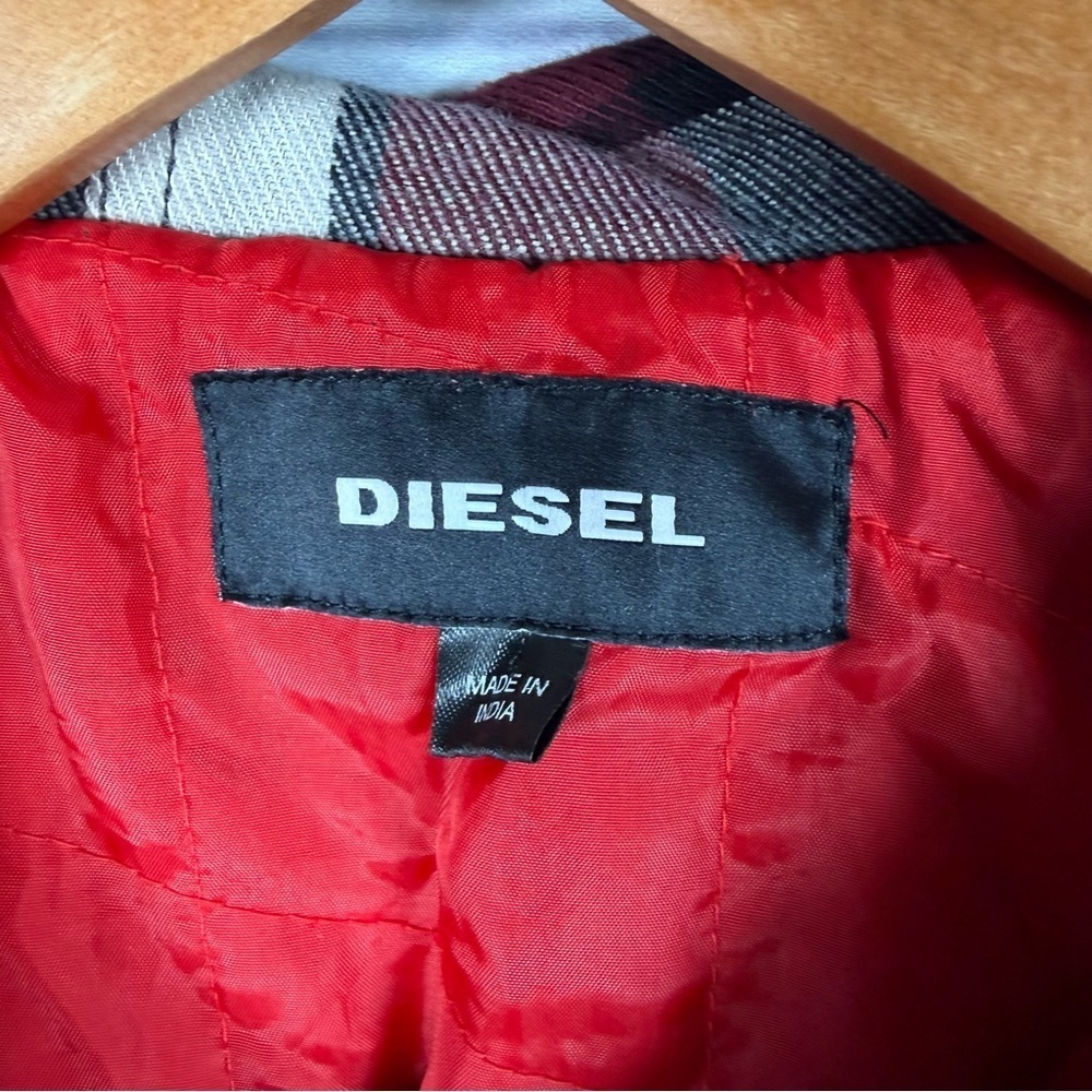 DIESEL Men’s Jacket Zip-Up Hoodie J Vasilevich Red Black Plaid Size S - Picture 3 of 9